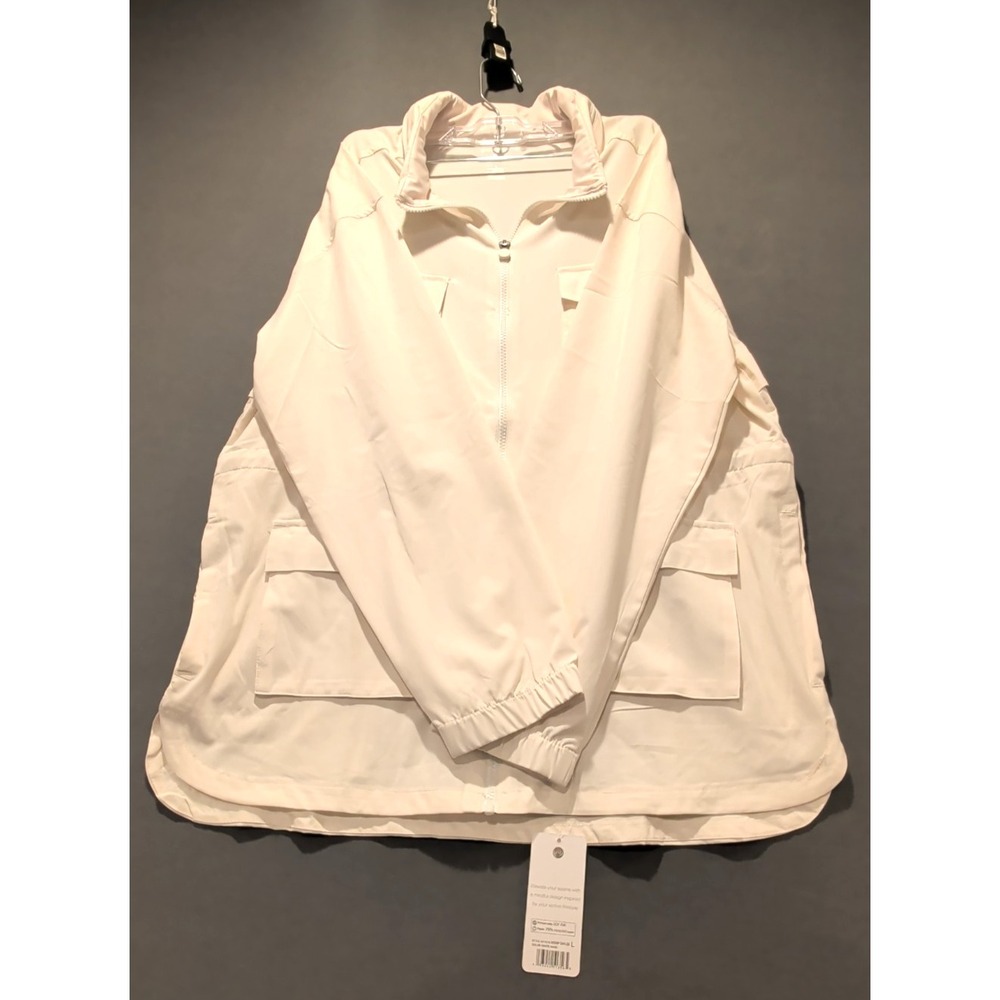 Apana Womens Utility Jacket L White Sand Full Zip Lightweight Yoga Pockets NWT